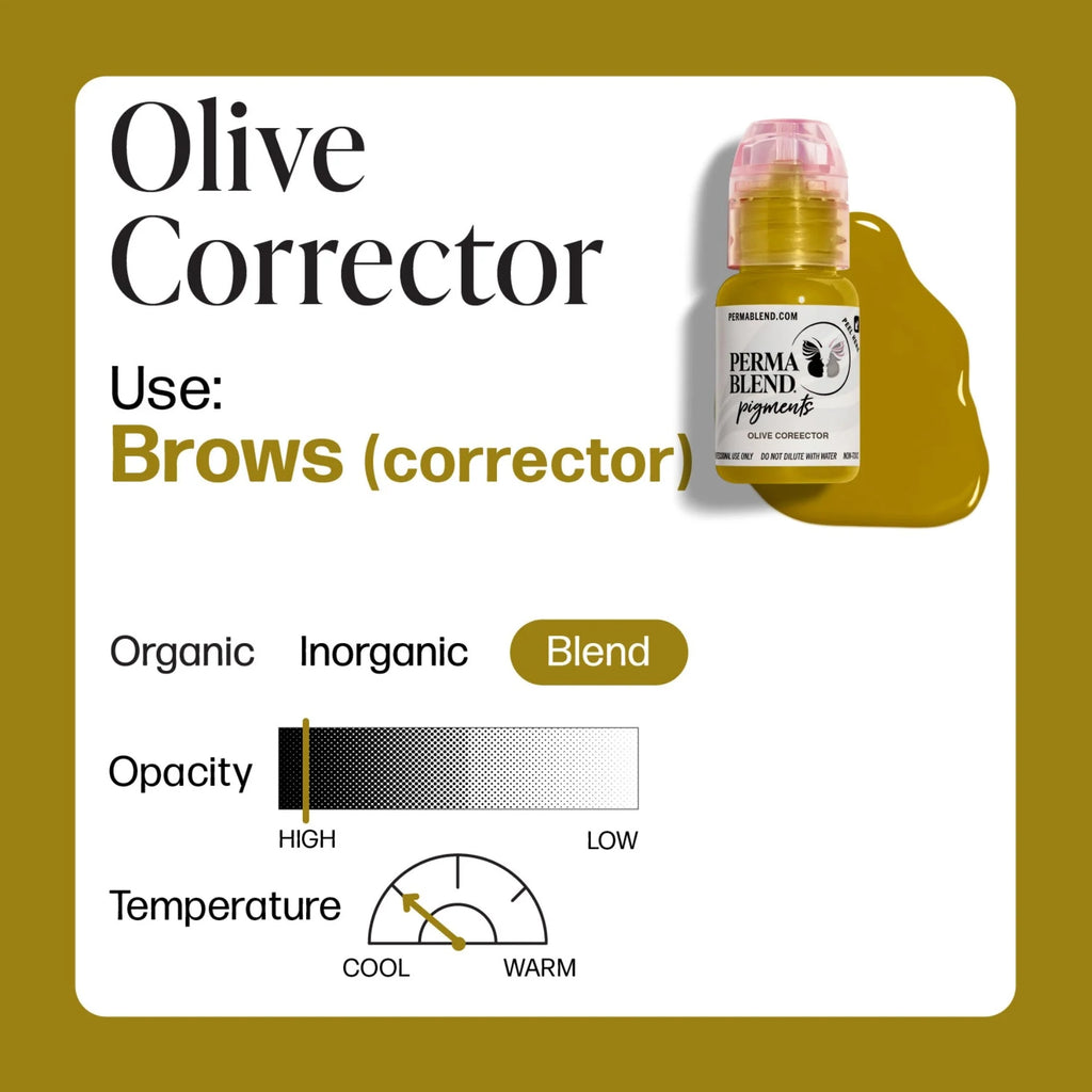 Pigment Corrector – Olive Corrector 15ml | Permanent Makeup SPMU Pigment Ink for Microblading, Ombré Brows & Powder Brows, Lip Pigments | Light Orange-Based Corrector Professional Pigment