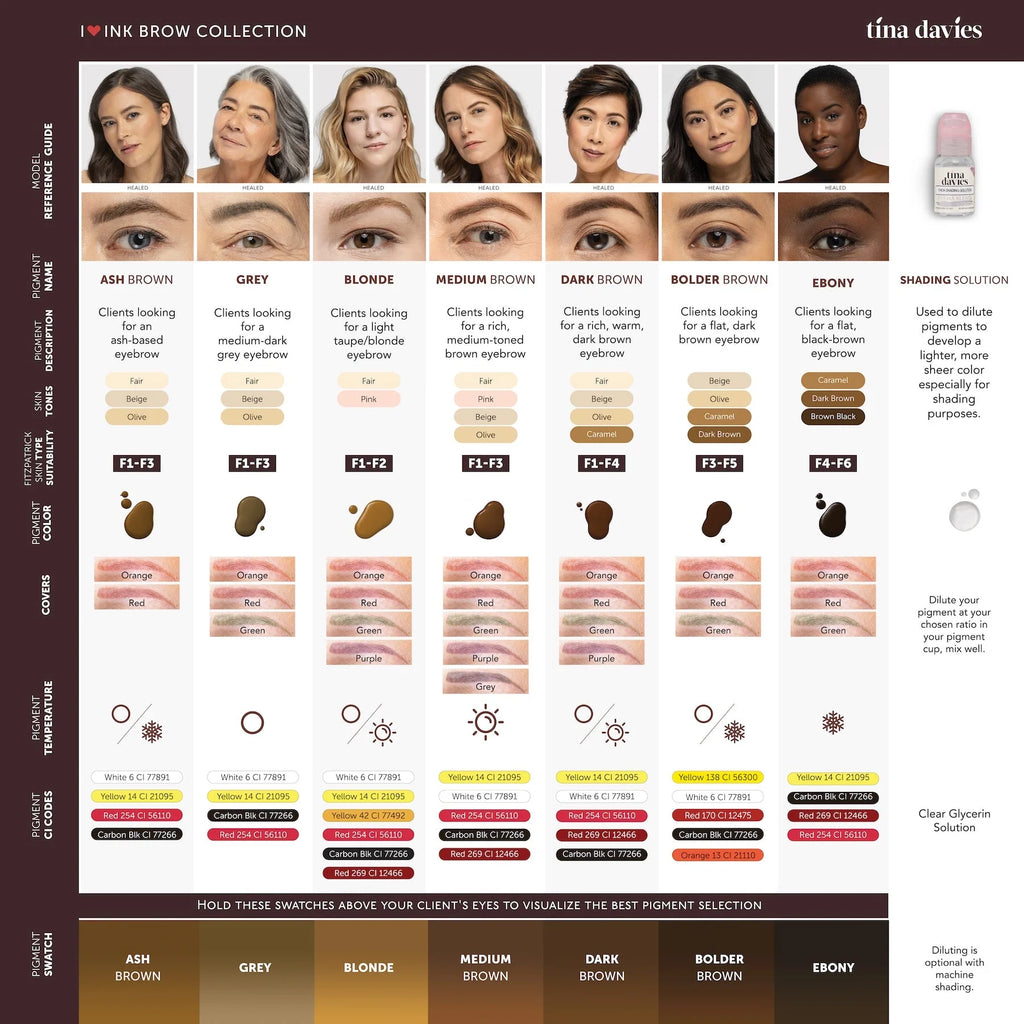 Eyebrow Pigment Sets – I ❤️ INK Brow Collection 8x15ml – Tina Davies | Permanent Makeup SPMU Eyebrow Ink for Microblading, Ombré Brows & Powder Brows | Cool Brown Professional Pigment