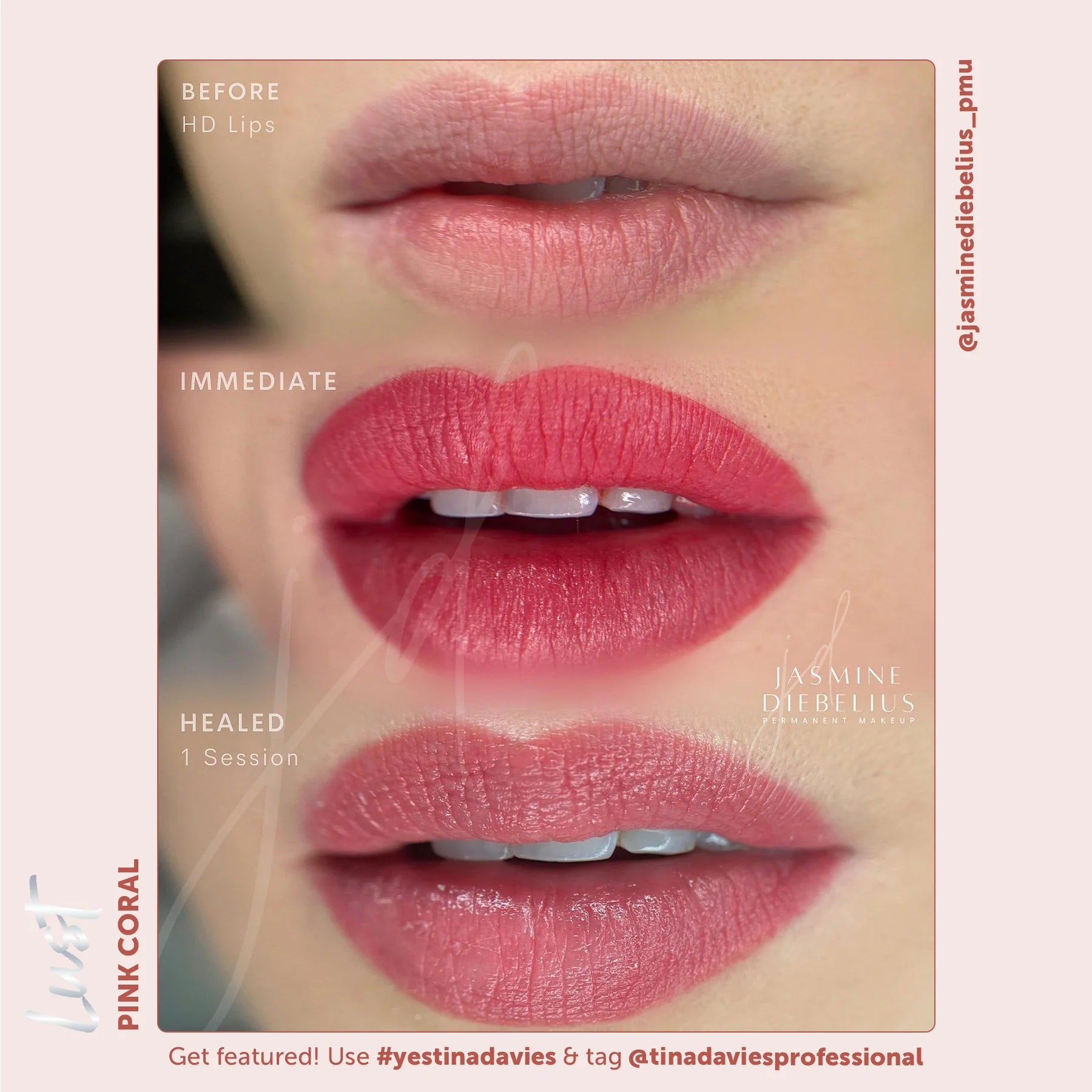 Lip Pigments - Lust Lip Pigments Pink Coral 15ml – Tina Davies x Perma Blend | Warm Orange-Red PMU Lip Blush Pigment for Lip Neutralization & Lip Tattoo Ink