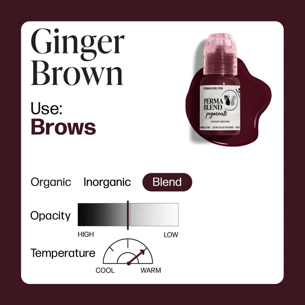 Eyebrow Pigment – Perma Blend Ginger Brown 15ml | Professional PMU Brow Tattoo Ink for Microblading, Nano Brows, Brow Shading & SPMU Applications