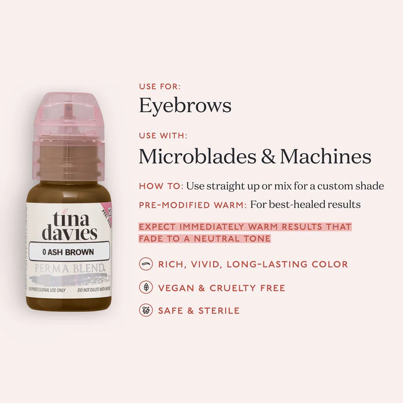 Eyebrow Pigment – Ash Brown 15ml Tina Davies I Love Ink | Permanent Makeup SPMU Eyebrow Ink for Microblading, Ombré Brows & Powder Brows | Cool Brown Professional Pigment