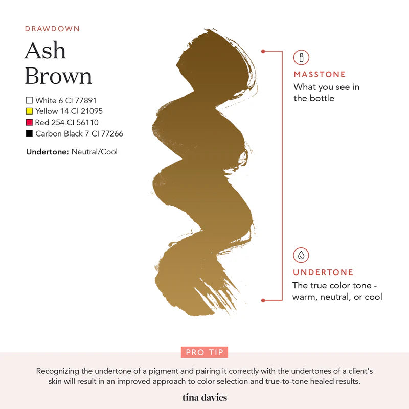 Eyebrow Pigment – Ash Brown 15ml Tina Davies I Love Ink | Permanent Makeup SPMU Eyebrow Ink for Microblading, Ombré Brows & Powder Brows | Cool Brown Professional Pigment