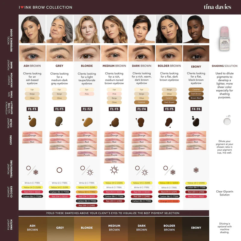 Eyebrow Pigment – Ash Brown 15ml Tina Davies I Love Ink | Permanent Makeup SPMU Eyebrow Ink for Microblading, Ombré Brows & Powder Brows | Cool Brown Professional Pigment