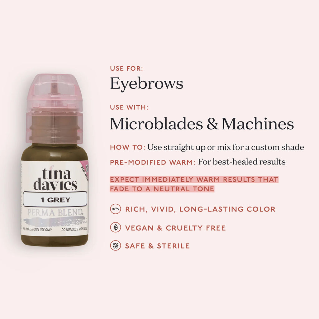 Eyebrow Pigment – Grey 15ml Tina Davies I Love Ink | Permanent Makeup SPMU Eyebrow Ink for Microblading, Ombré Brows & Powder Brows | Cool Brown Professional Pigment