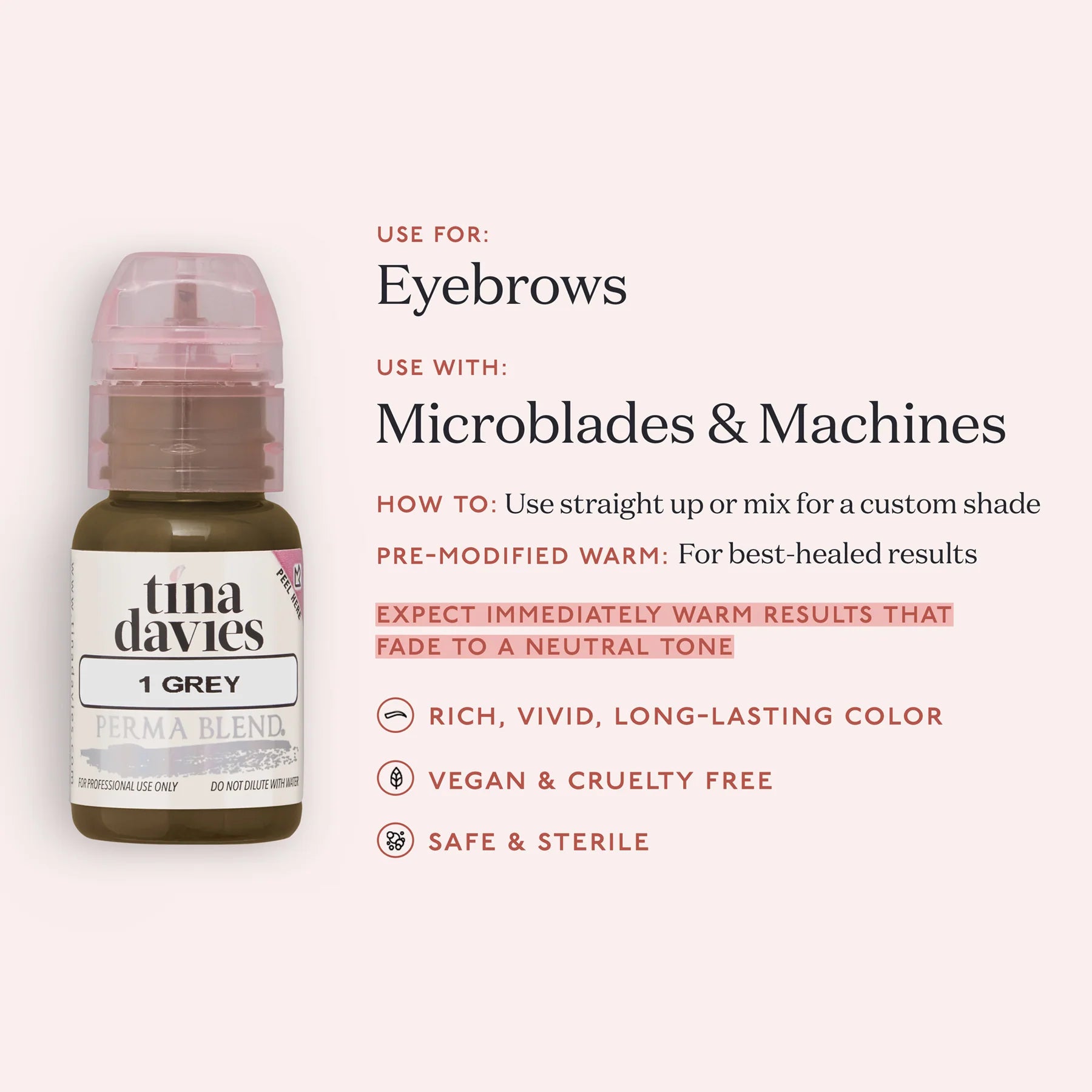 Eyebrow Pigment – Grey 15ml Tina Davies I Love Ink | Permanent Makeup SPMU Eyebrow Ink for Microblading, Ombré Brows & Powder Brows | Cool Brown Professional Pigment