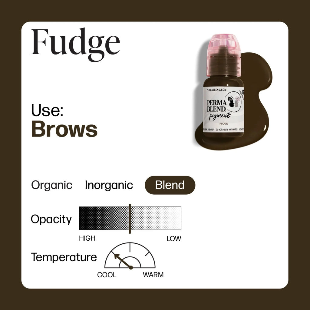 Eyebrow Pigment – Fudge 15ml Perma Blend | Permanent Makeup SPMU Eyebrow Ink for Microblading, Ombré Brows & Powder Brows | Cool Brown Professional Pigment
