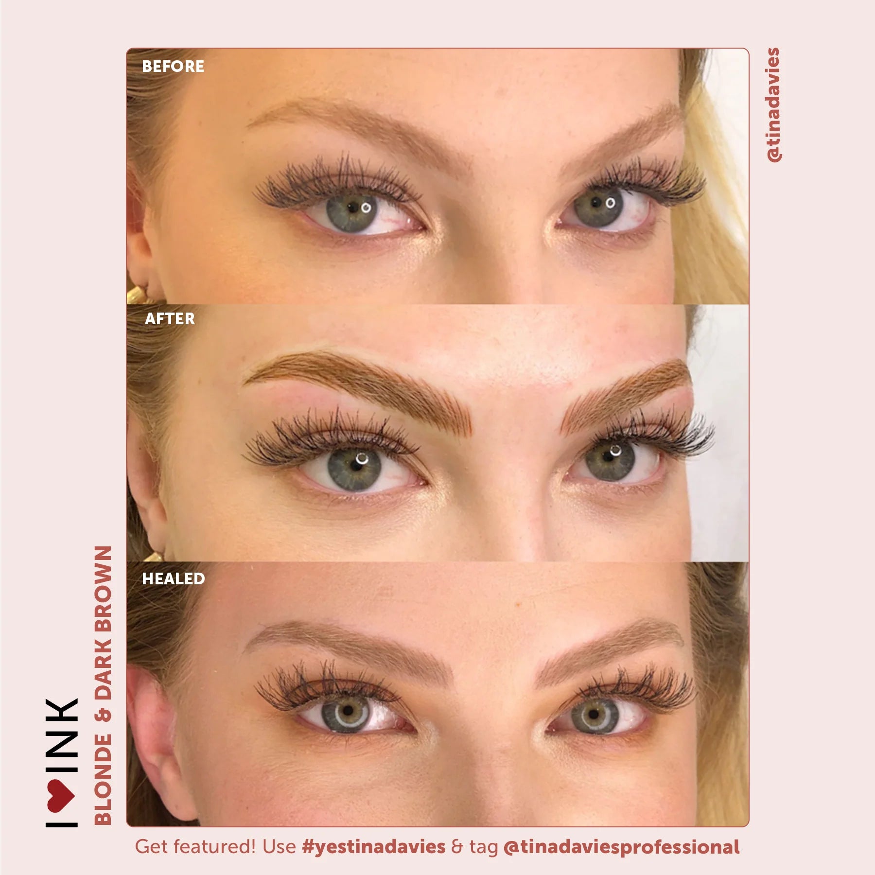 Eyebrow Pigment – Blonde 15ml Tina Davies I Love Ink | Permanent Makeup SPMU Eyebrow Ink for Microblading, Ombré Brows & Powder Brows | Cool Brown Professional Pigment
