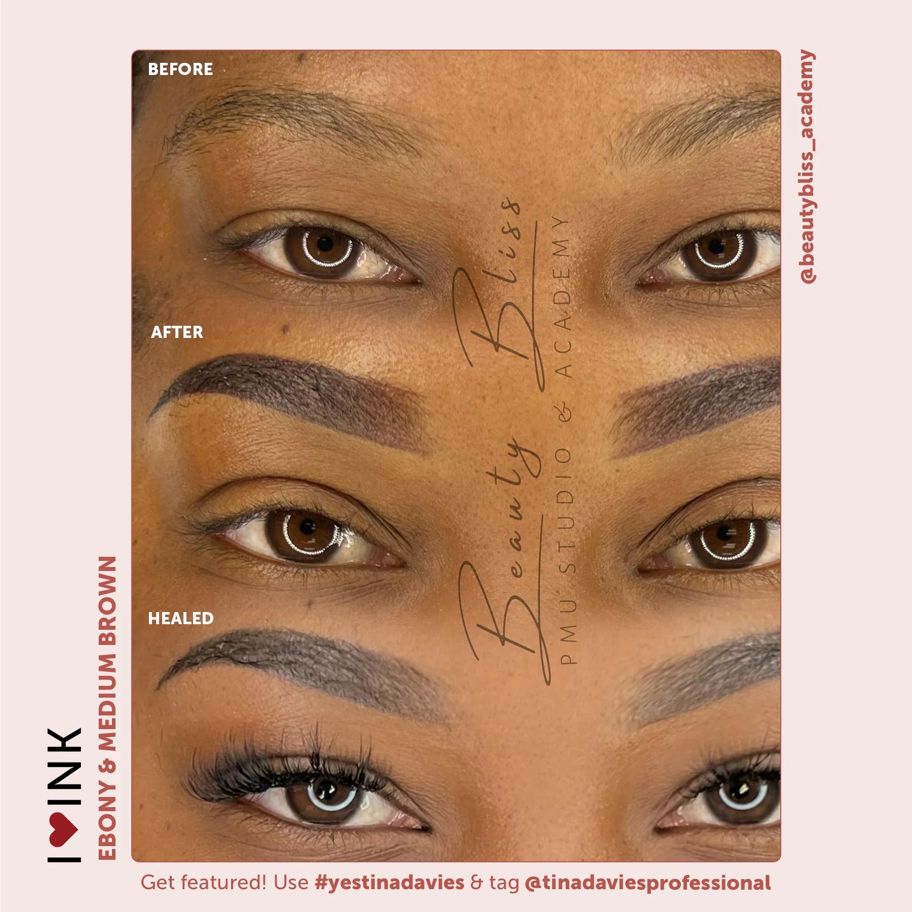 Eyebrow Pigment – Ebony 15ml Tina Davies I Love Ink | Permanent Makeup SPMU Eyebrow Ink for Microblading, Ombré Brows & Powder Brows | Cool Brown Professional Pigment
