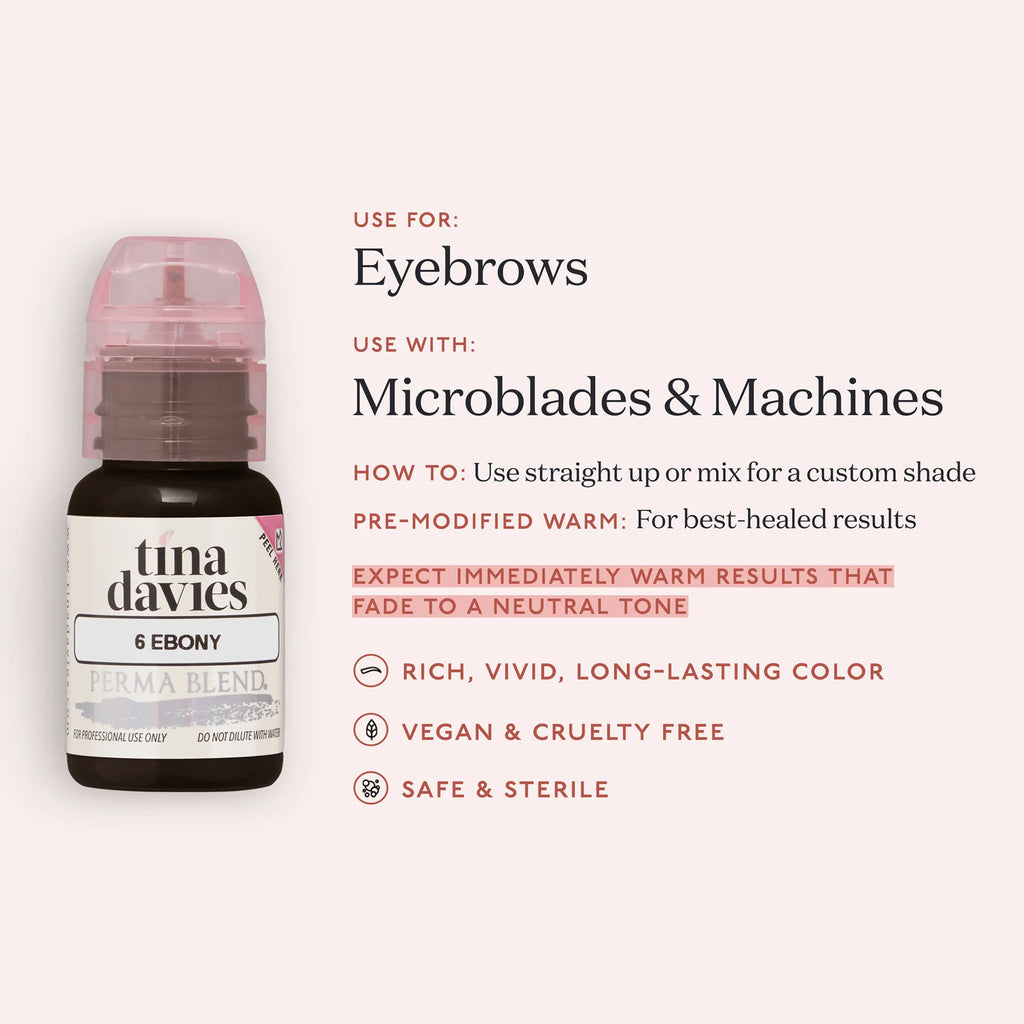 Eyebrow Pigment – Ebony 15ml Tina Davies I Love Ink | Permanent Makeup SPMU Eyebrow Ink for Microblading, Ombré Brows & Powder Brows | Cool Brown Professional Pigment