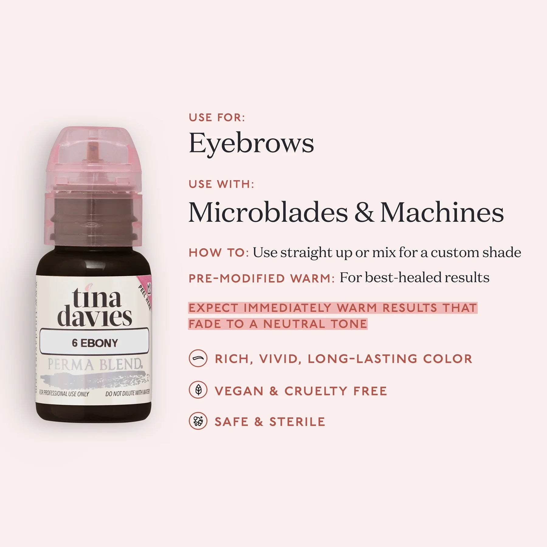 Eyebrow Pigment – Ebony 15ml Tina Davies I Love Ink | Permanent Makeup SPMU Eyebrow Ink for Microblading, Ombré Brows & Powder Brows | Cool Brown Professional Pigment