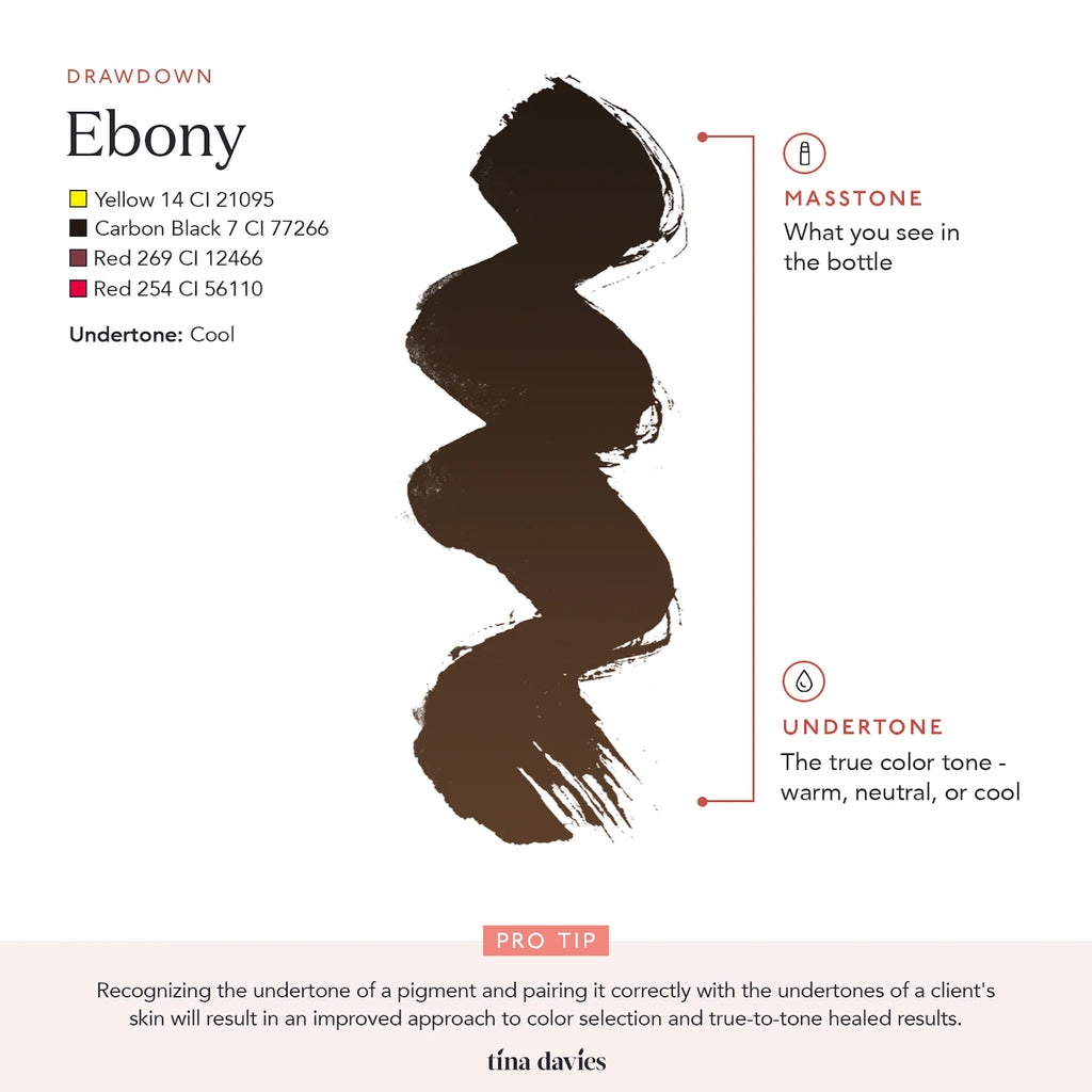 Eyebrow Pigment – Ebony 15ml Tina Davies I Love Ink | Permanent Makeup SPMU Eyebrow Ink for Microblading, Ombré Brows & Powder Brows | Cool Brown Professional Pigment
