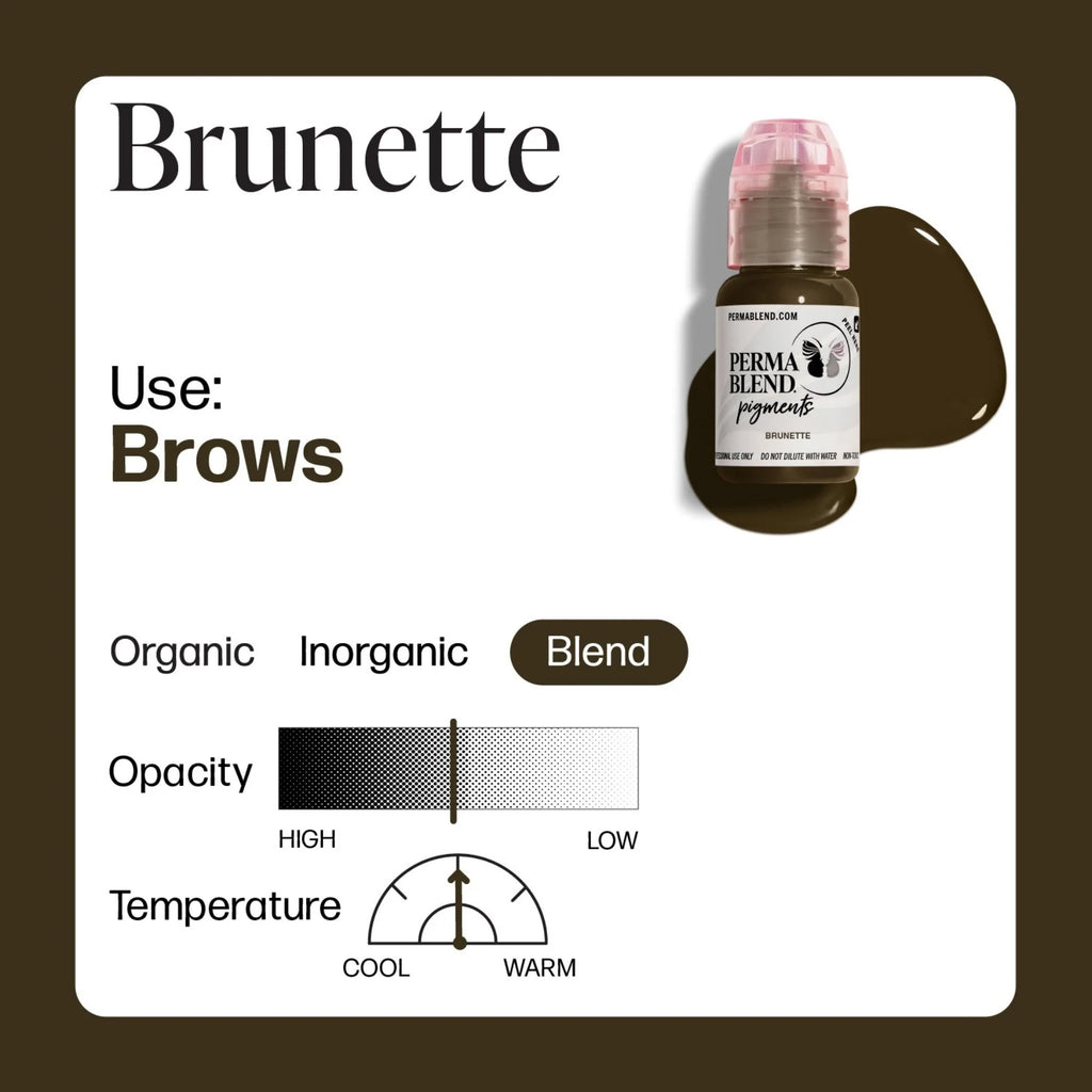 Eyebrow Pigment – Brunette 15ml Tina Davies I Love Ink | Permanent Makeup SPMU Eyebrow Ink for Microblading, Ombré Brows & Powder Brows | Cool Brown Professional Pigment