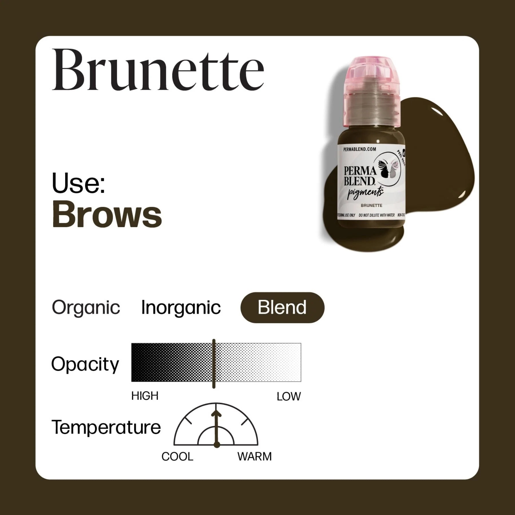 Eyebrow Pigment – Brunette 15ml Tina Davies I Love Ink | Permanent Makeup SPMU Eyebrow Ink for Microblading, Ombré Brows & Powder Brows | Cool Brown Professional Pigment