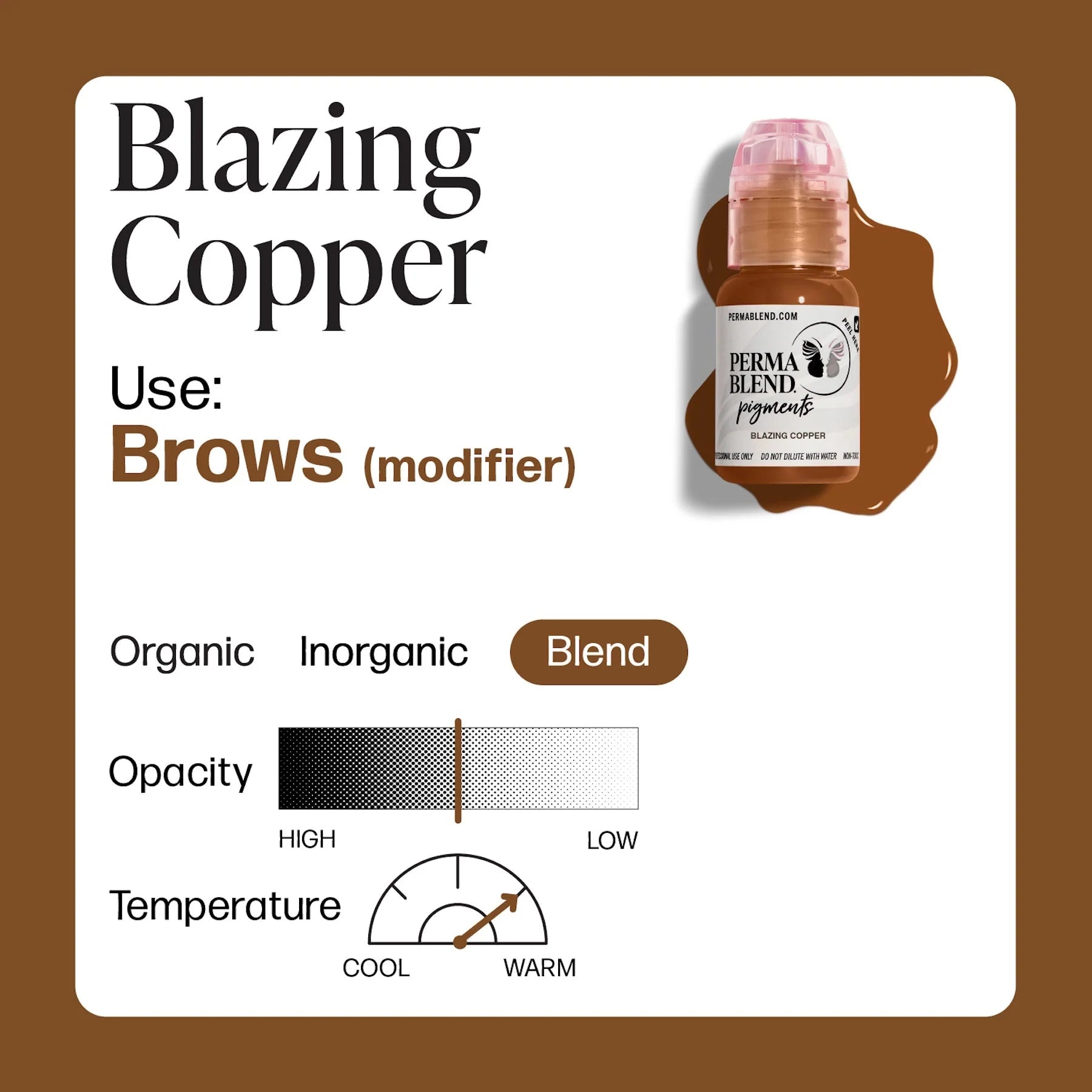 Eyebrow Pigment – Blazing Copper 15ml Perma Blend | Permanent Makeup SPMU Eyebrow Ink for Microblading, Ombré Brows & Powder Brows | Cool Brown Professional Pigment