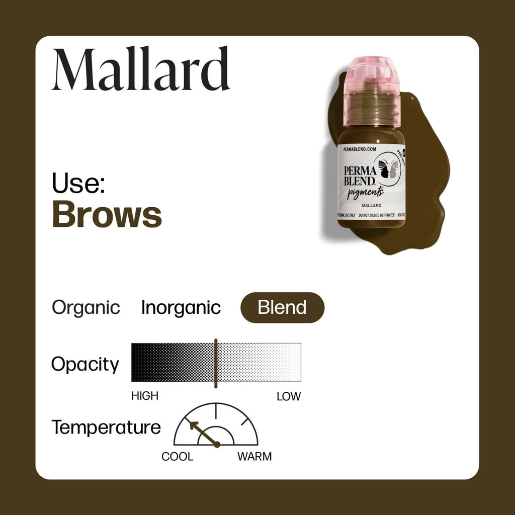 Eyebrow Pigment – Mallard 15ml Perma Blend | Permanent Makeup SPMU Eyebrow Ink for Microblading, Ombré Brows & Powder Brows | Cool Brown Professional Pigment