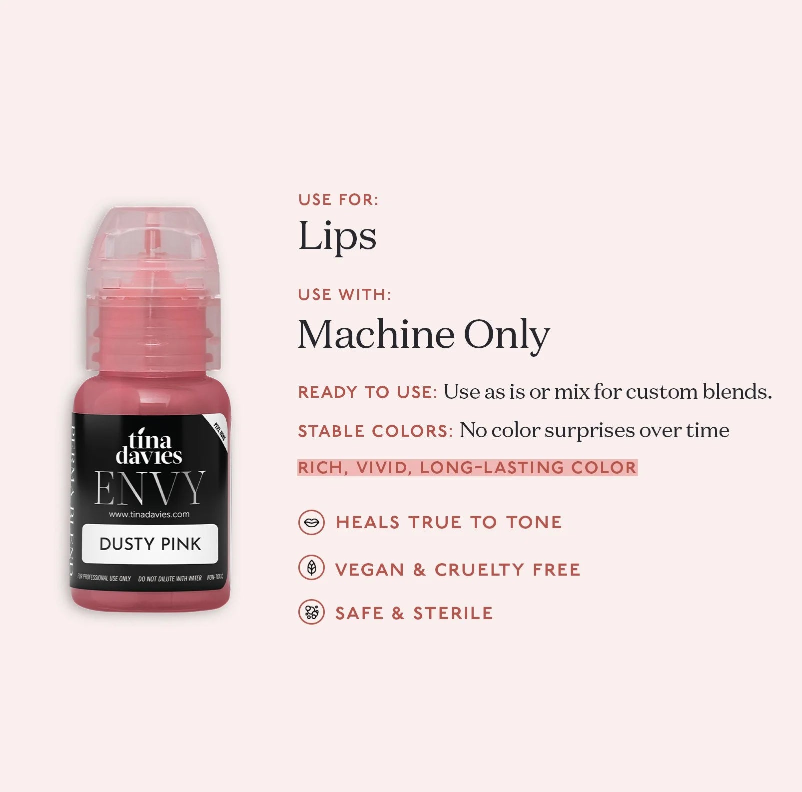 Lip Pigments – Envy Lip Pigments Dusty Pink 15ml | Tina Davies x Perma Blend Luxe Professional PMU Lip Blush Pigment for Lip Neutralization, Lip Correction & Lip Tattoo Ink