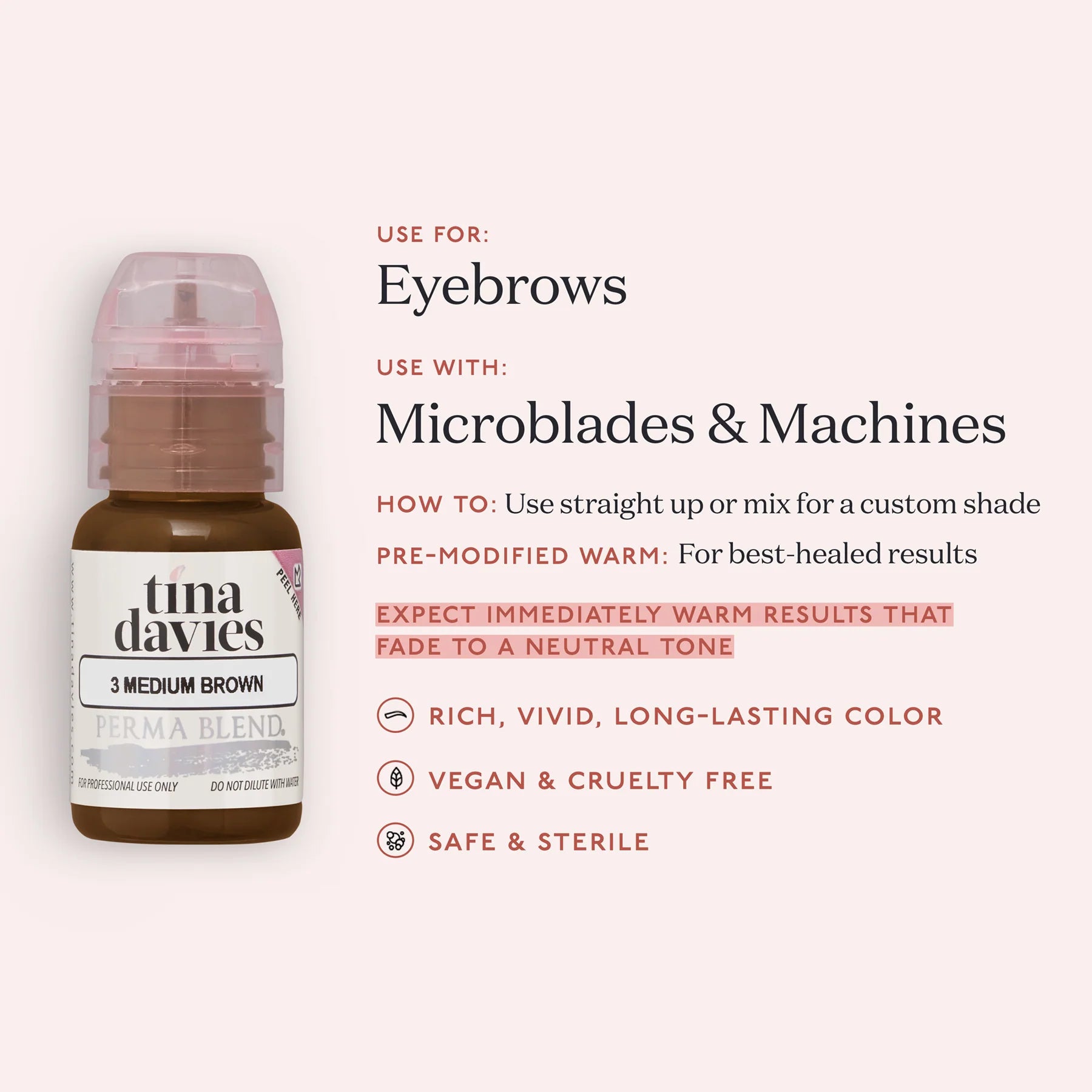 Eyebrow Pigment – Medium Brown 15ml Tina Davies I Love Ink | Permanent Makeup SPMU Eyebrow Ink for Microblading, Ombré Brows & Powder Brows | Cool Brown Professional Pigment